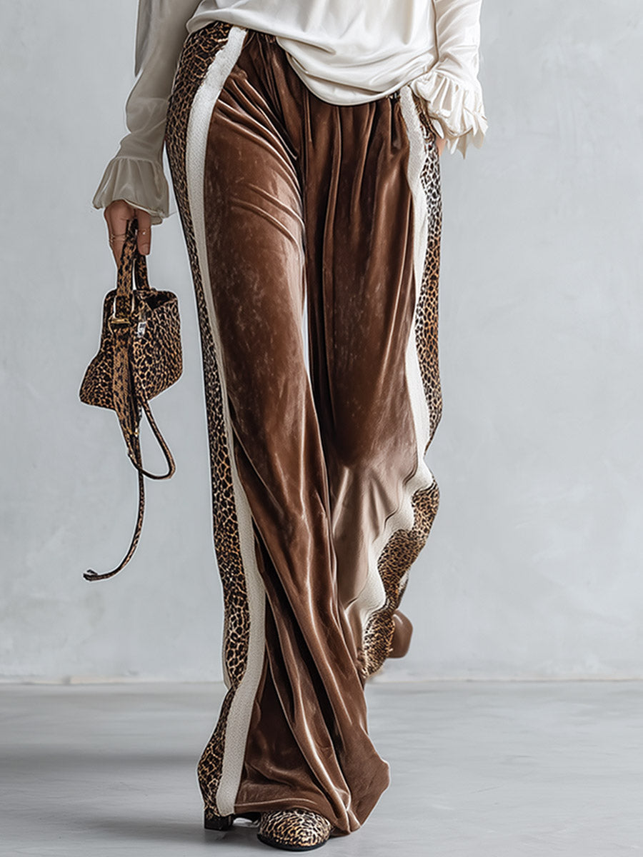 Vanesa | Conjunto de camiseta beige y pantalón de terciopelo marrón