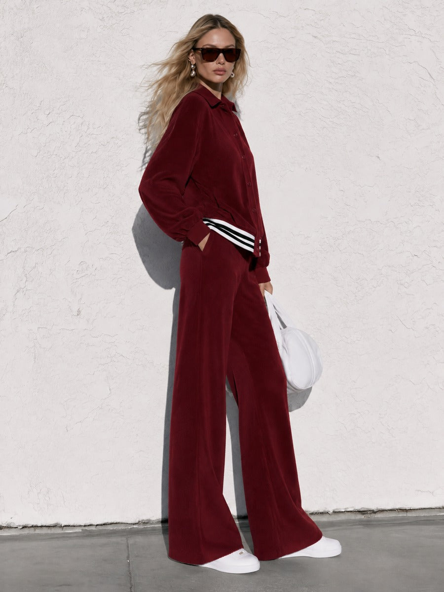 Begoña | Conjunto burdeos de chaqueta y pantalón ancho