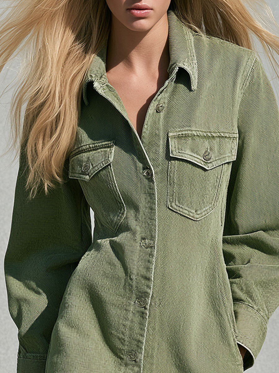 Alicia | Vestido vaquero corto verde con volantes