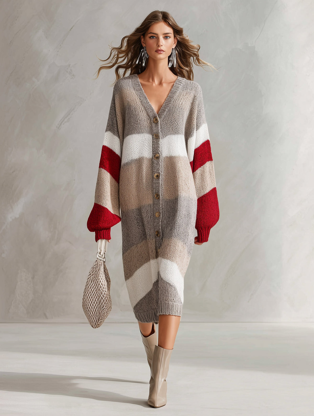 Marta | Vestido midi de punto bicolor con botones