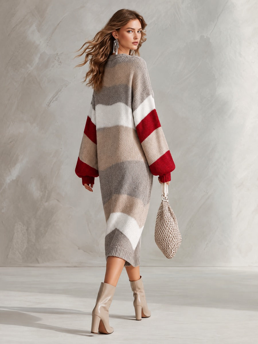 Marta | Vestido midi de punto bicolor con botones