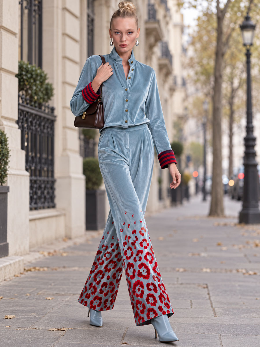Soledad | Conjunto de camisa y pantalón de terciopelo azul