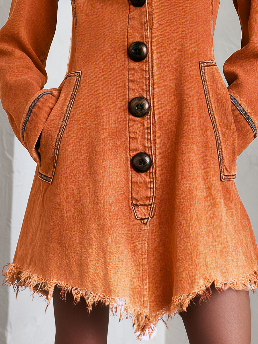 Carolina | Vestido vaquero corto naranja con botones