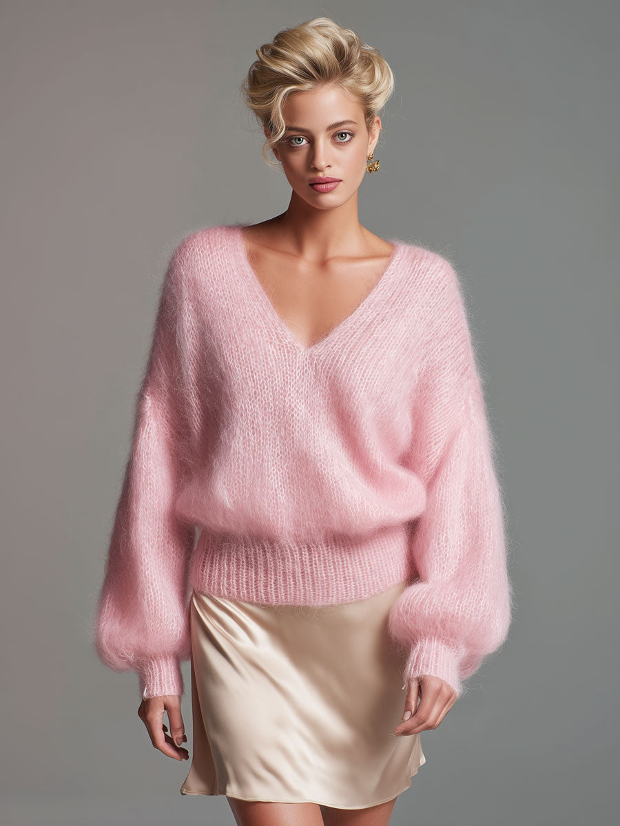 Lucía | Jersey rosa amplio de cuello de pico