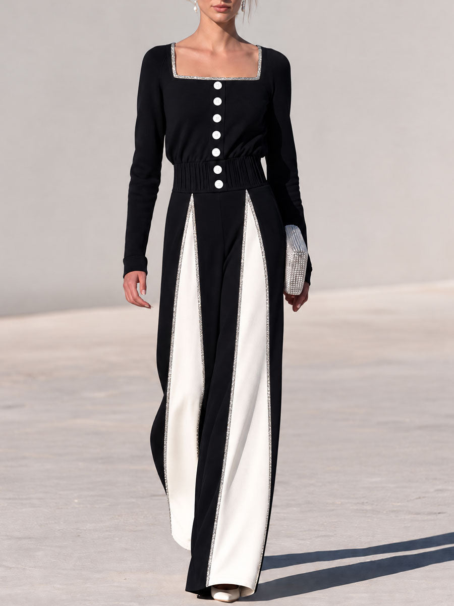 Patricia | Mono ancho de algodón blanco y negro