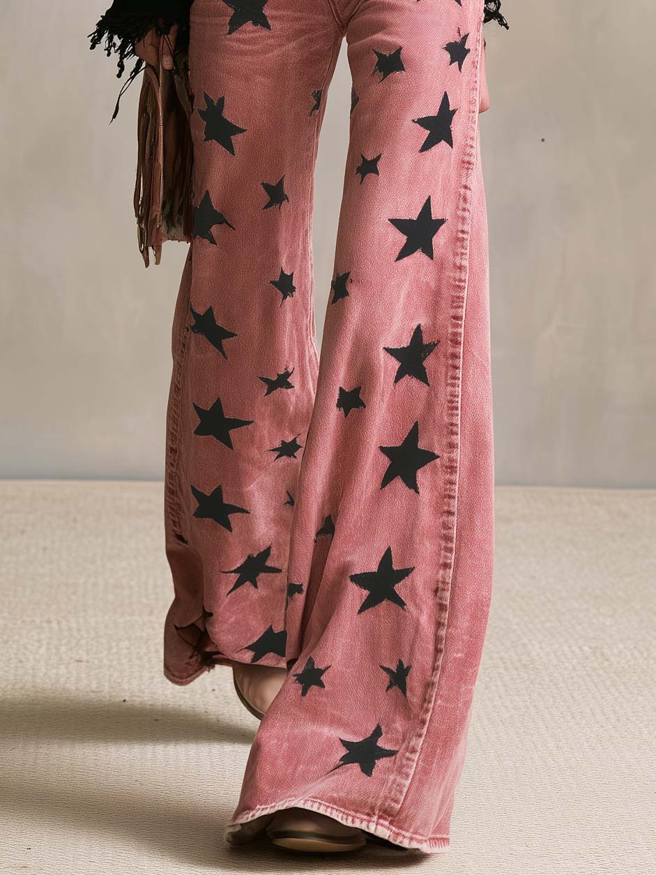 Estrella | Vaquero acampanado rosa con estrellas