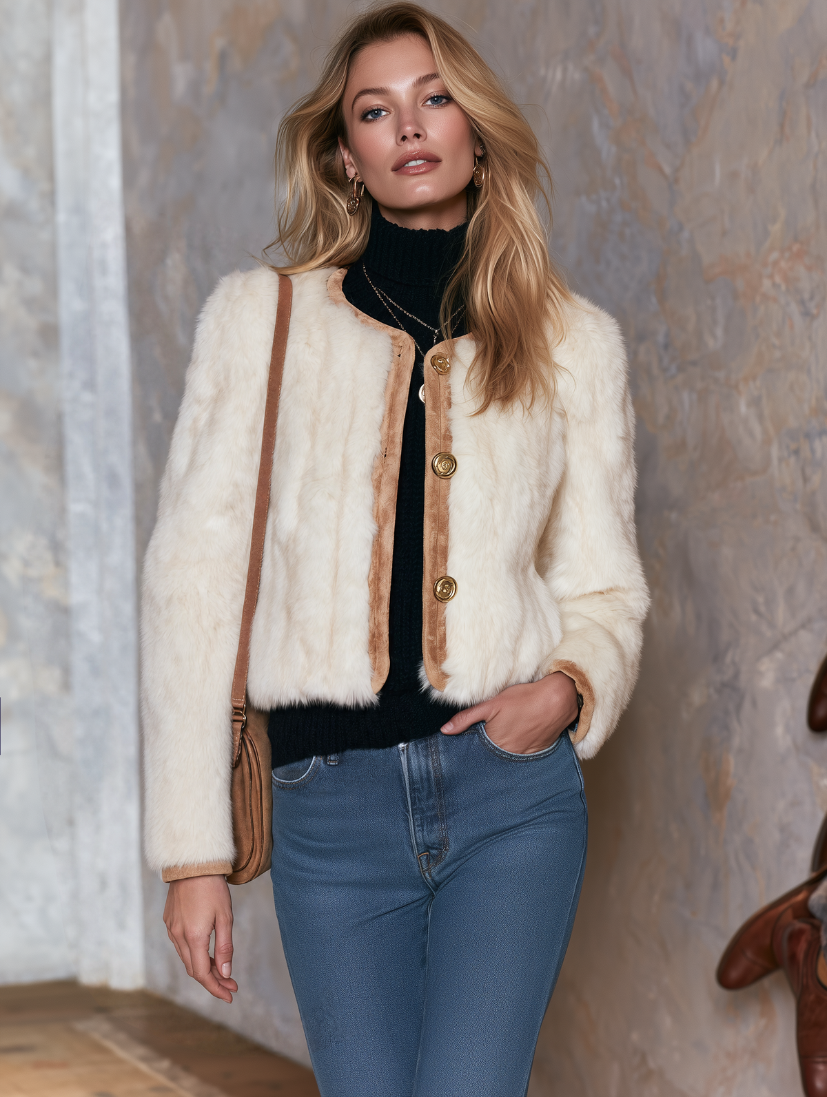 Beatriz | Abrigo entallado de antelina camel con borrego