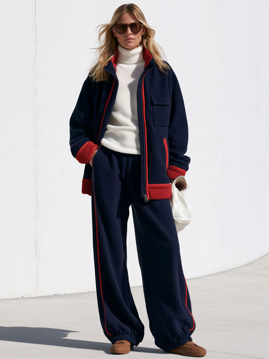 Alba | Conjunto de chaqueta y pantalón de polar azul marino