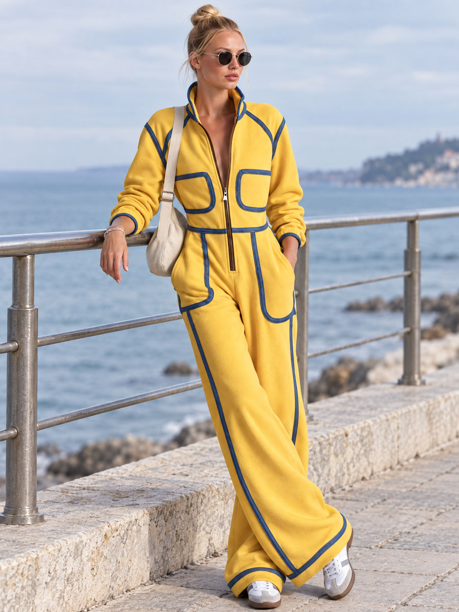 Emilia | Mono amarillo de algodón con detalles vaqueros