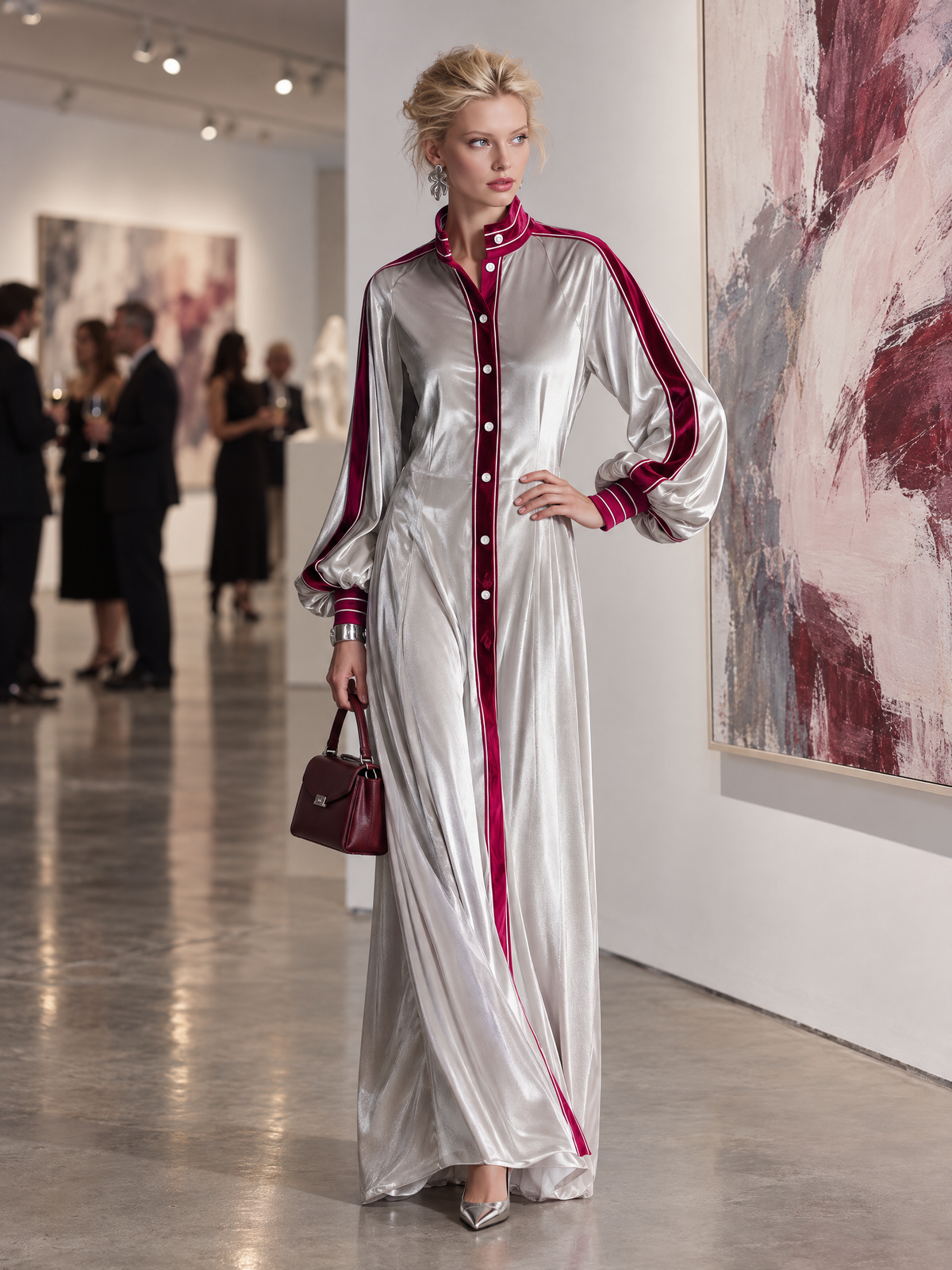Helena | Vestido camisero largo de terciopelo plateado