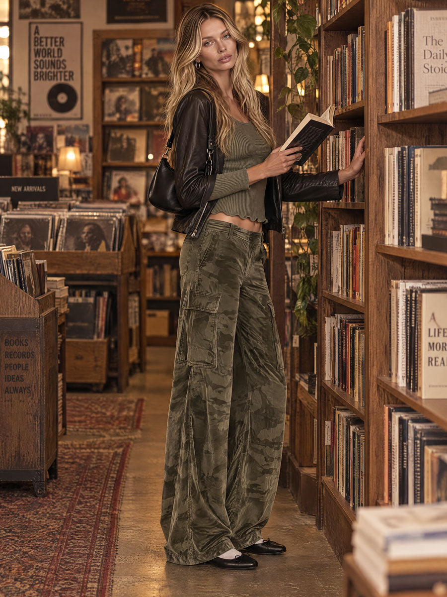 Silvia | Conjunto de jersey verde y pantalón cargo de terciopelo