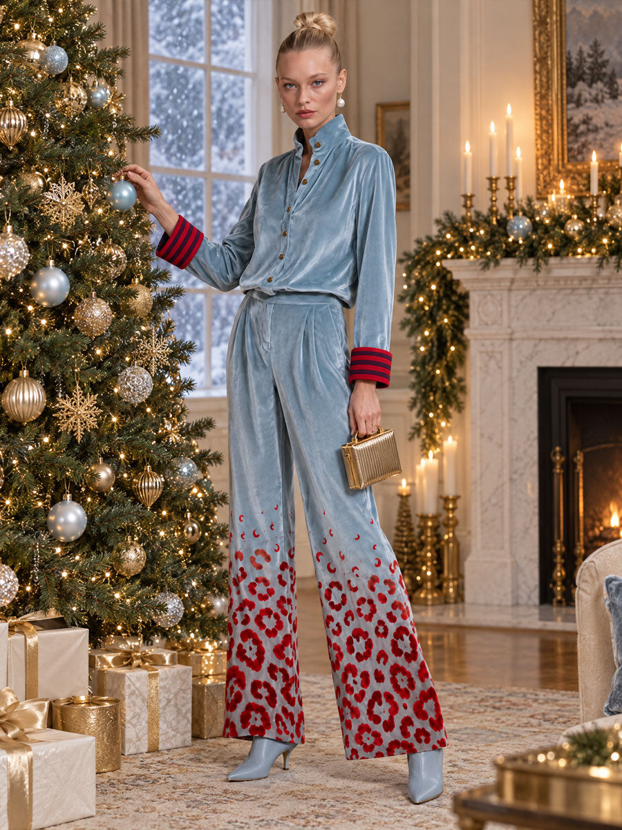 Soledad | Conjunto de camisa y pantalón de terciopelo azul