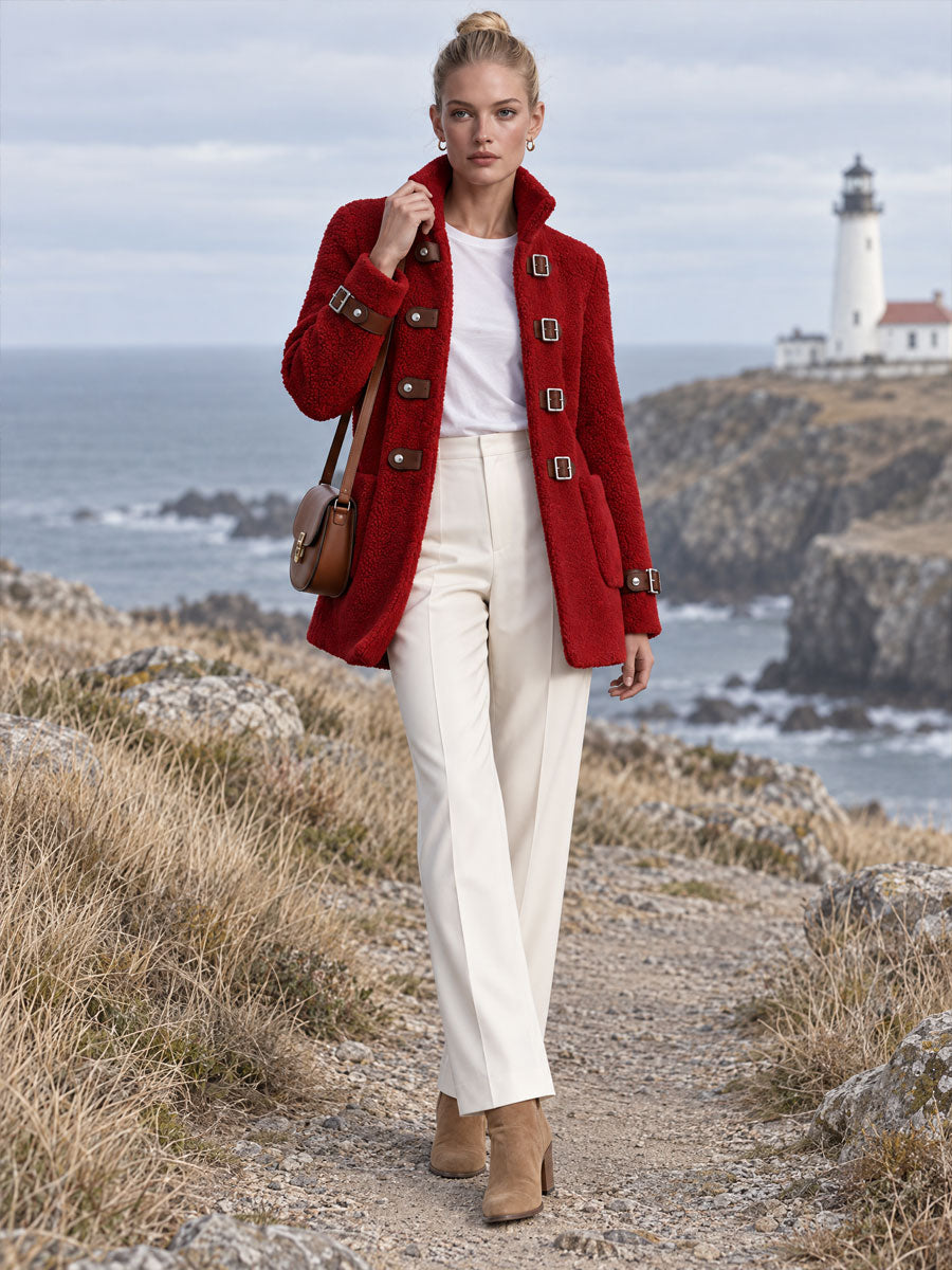 Adela | Abrigo rojo de polar con cuello alto