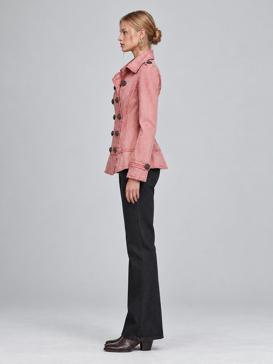 Asun | Cazadora vaquera rosa cruzada con peplum