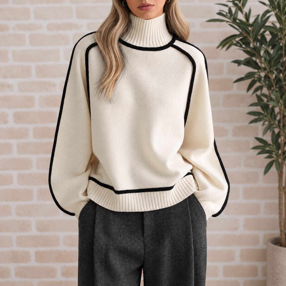 Quinn | Jersey de cuello alto con ribetes