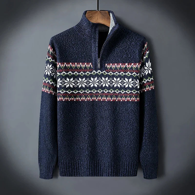 Noel | Jersey de lana con dibujo navideño y media cremallera