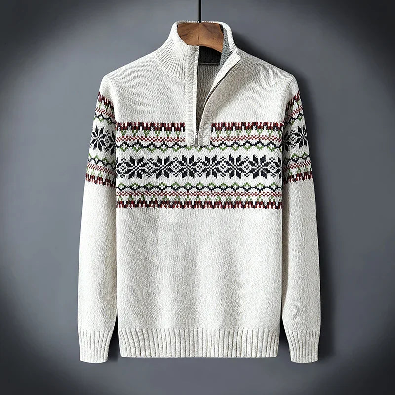 Noel | Jersey de lana con dibujo navideño y media cremallera