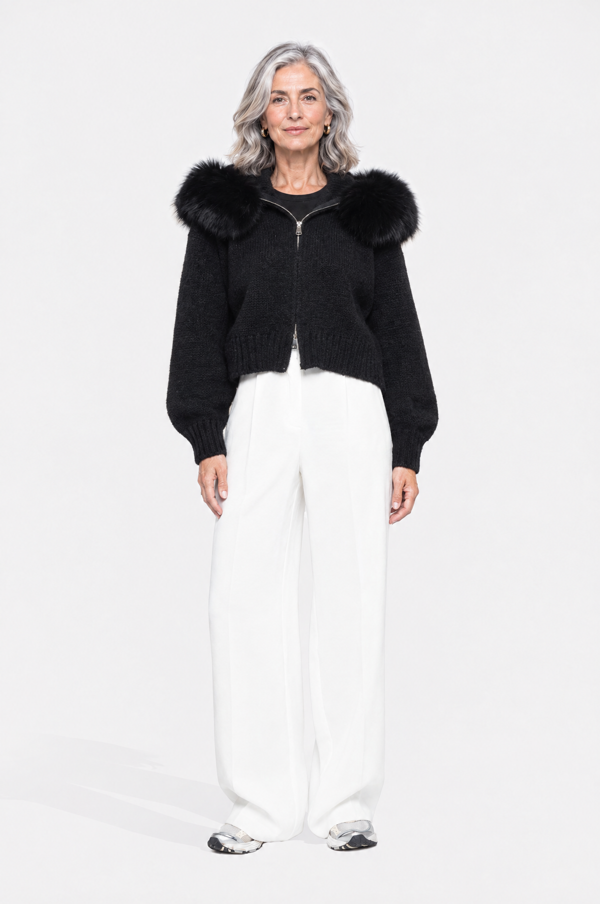 Martina | Elegante chaqueta de punto con capucha de piel