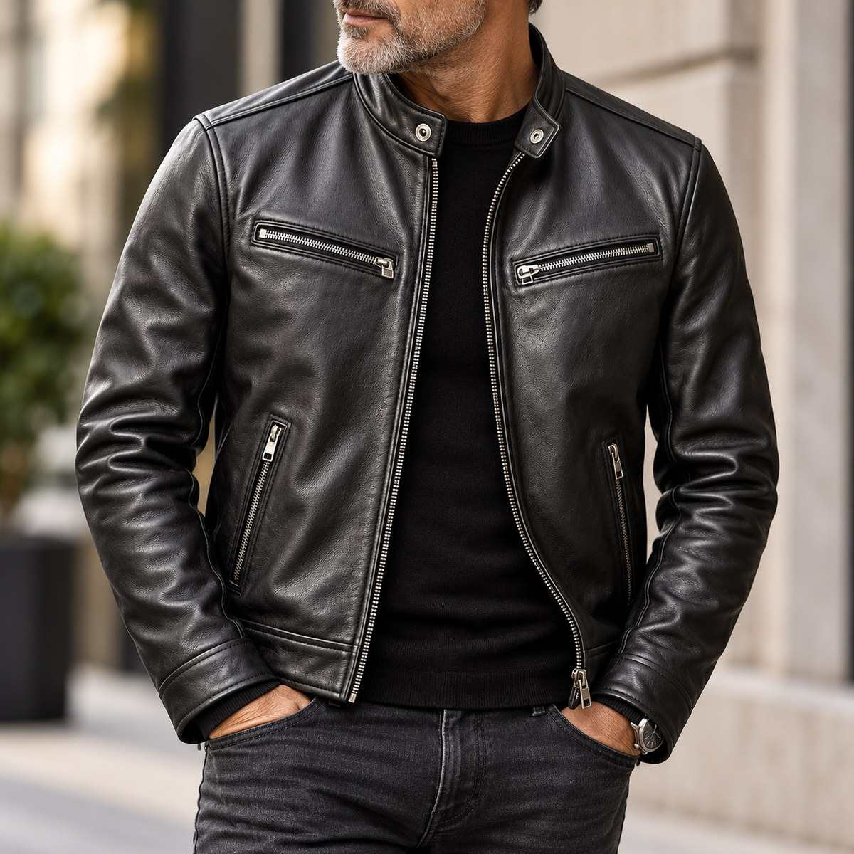 Marcelli | Cazadora efecto piel con cuello alto