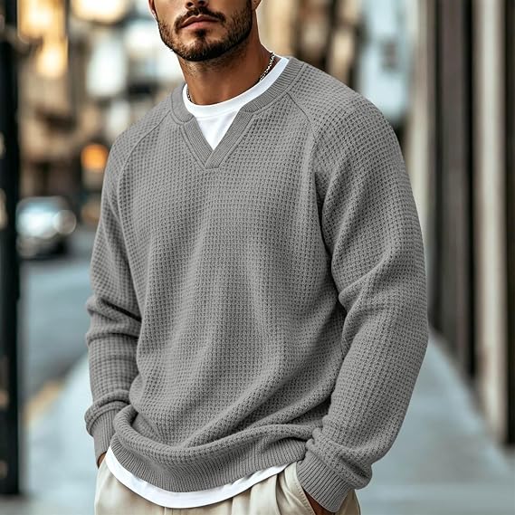 Dario | Camiseta de punto gofre con cuello de pico y estilo casual