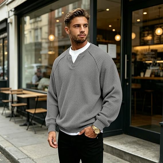 Dario | Camiseta de punto gofre con cuello de pico y estilo casual