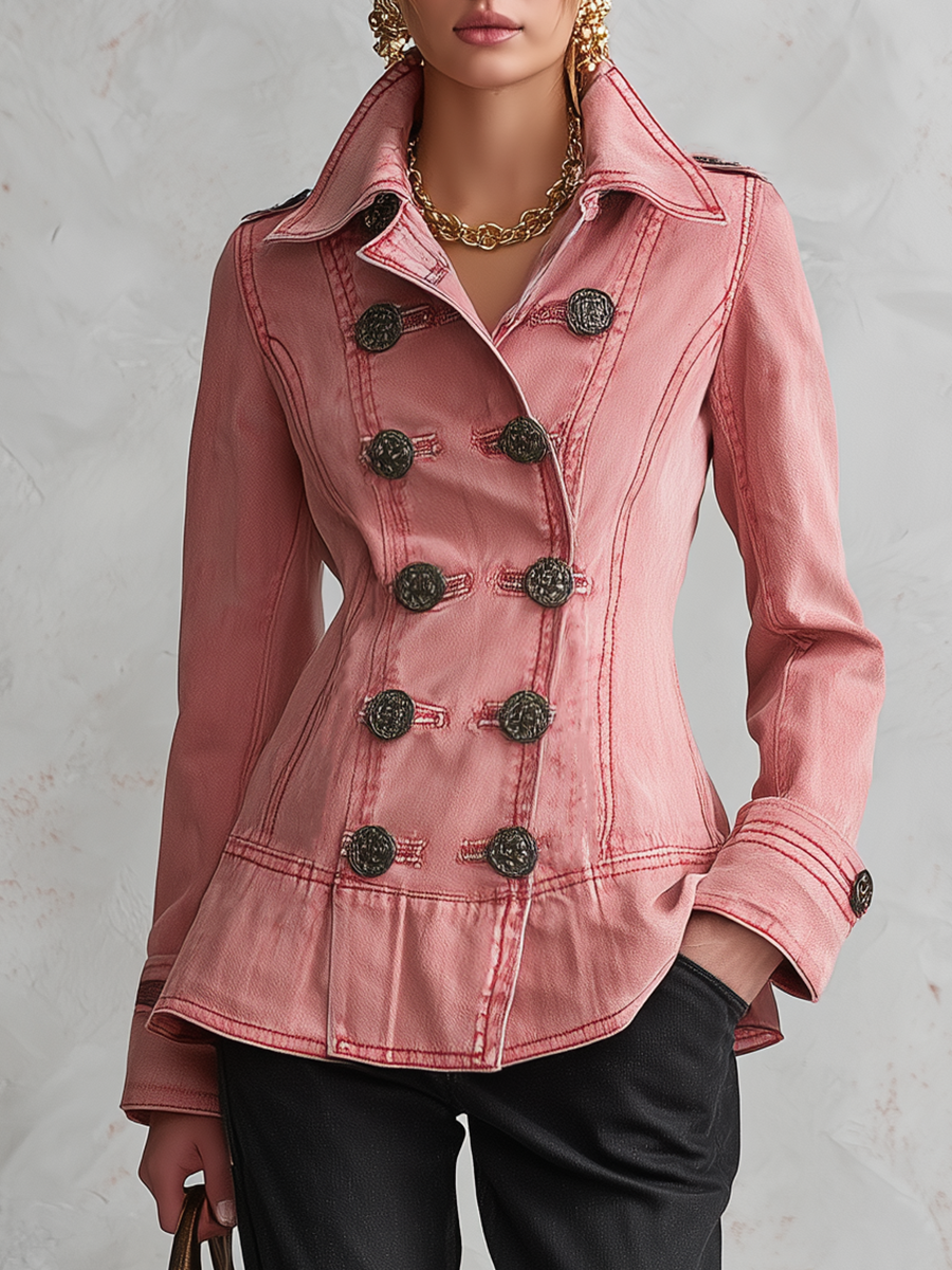 Asun | Cazadora vaquera rosa cruzada con peplum