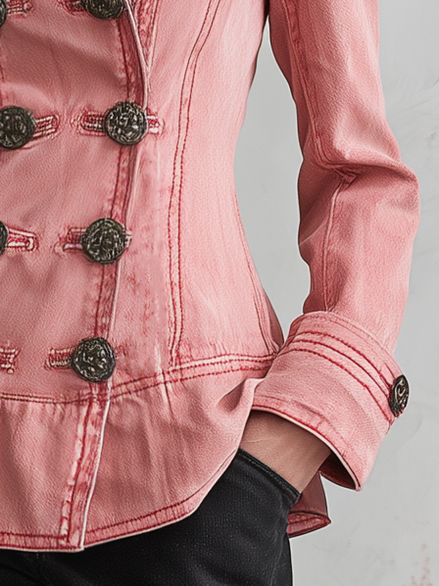 Asun | Cazadora vaquera rosa cruzada con peplum