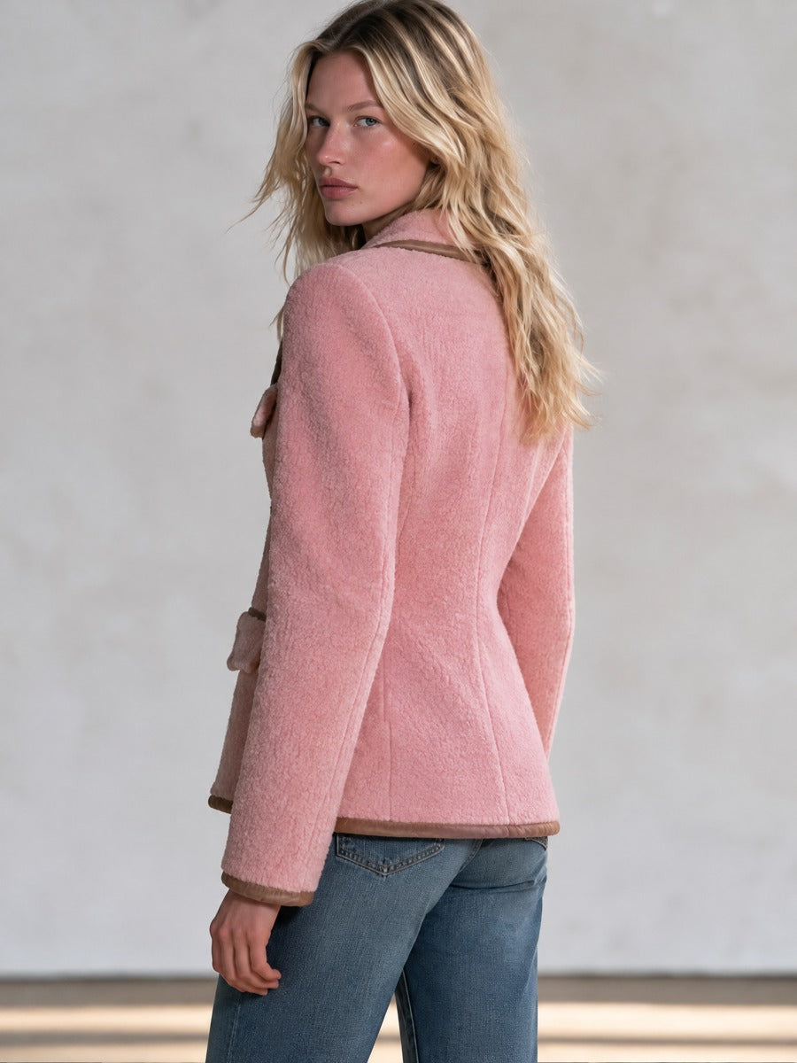 Mireia | Americana rosa de borreguito con vivos marrones