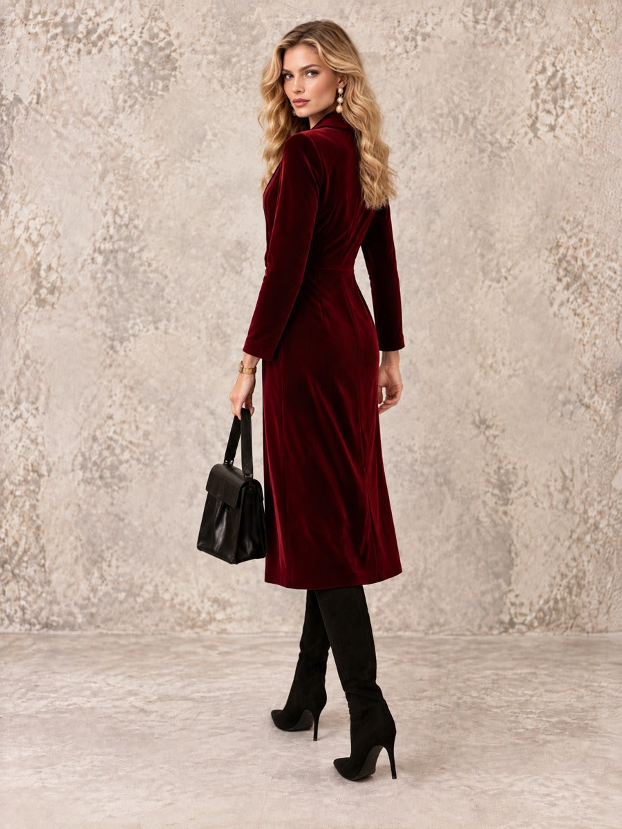 Maite | Vestido midi de terciopelo burdeos cruzado