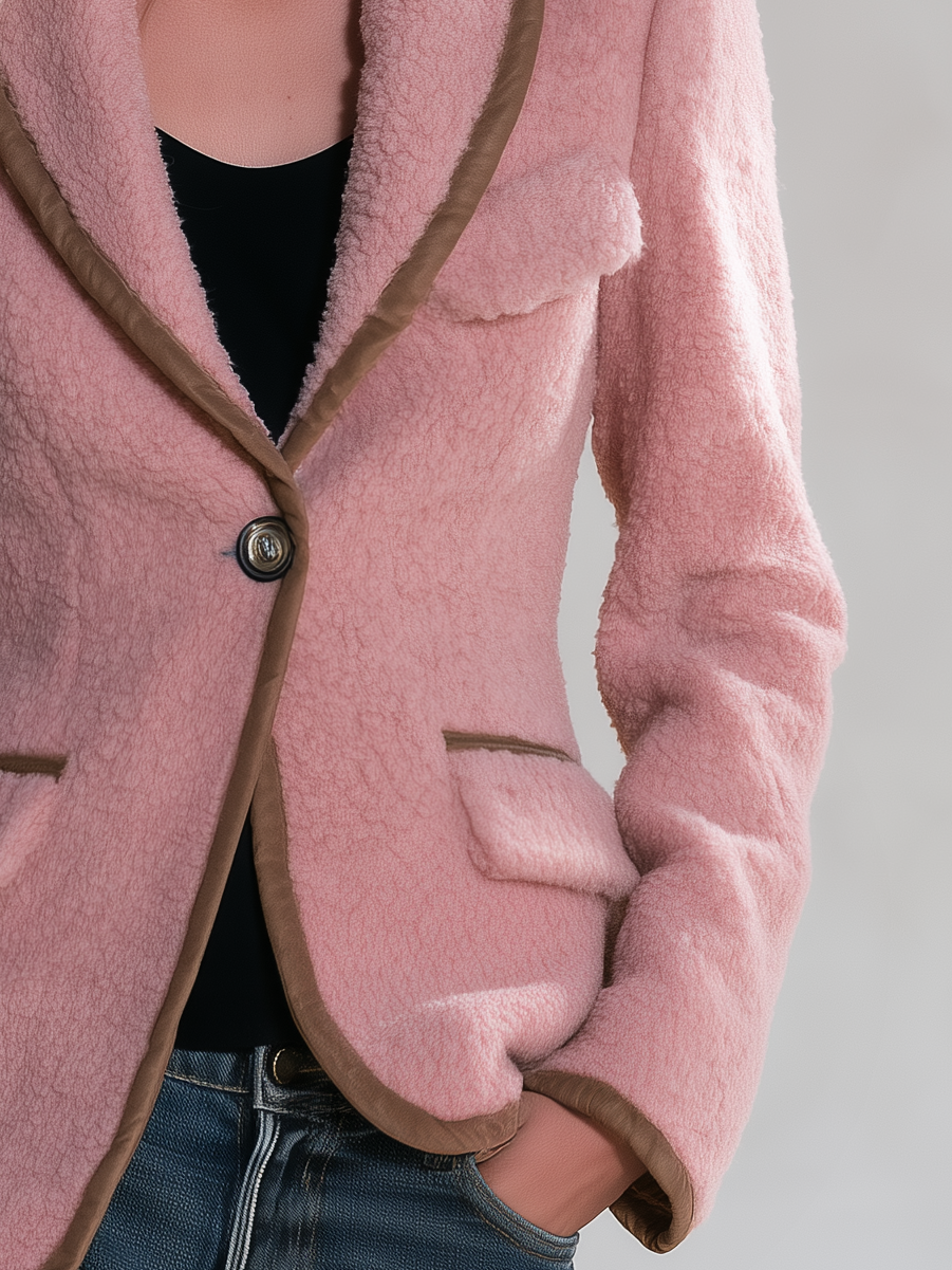 Mireia | Americana rosa de borreguito con vivos marrones