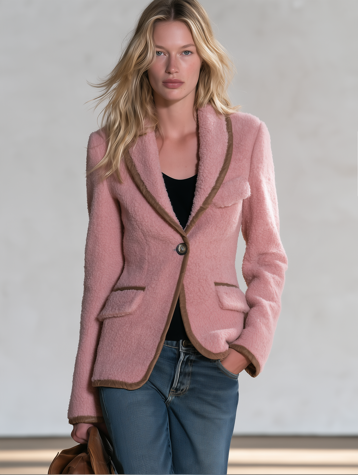 Mireia | Americana rosa de borreguito con vivos marrones