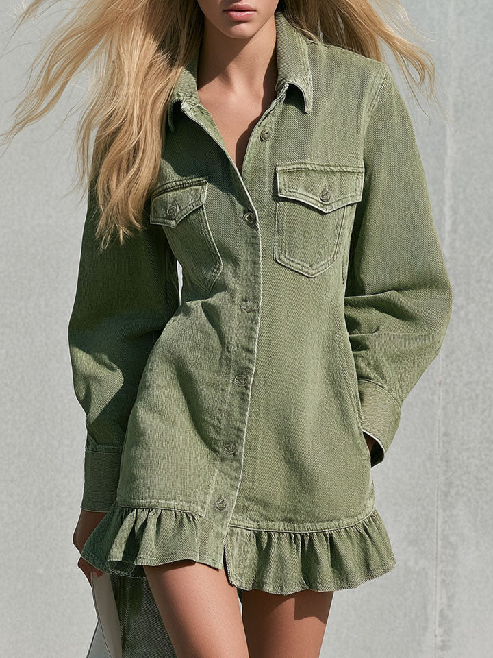Alicia | Vestido vaquero corto verde con volantes