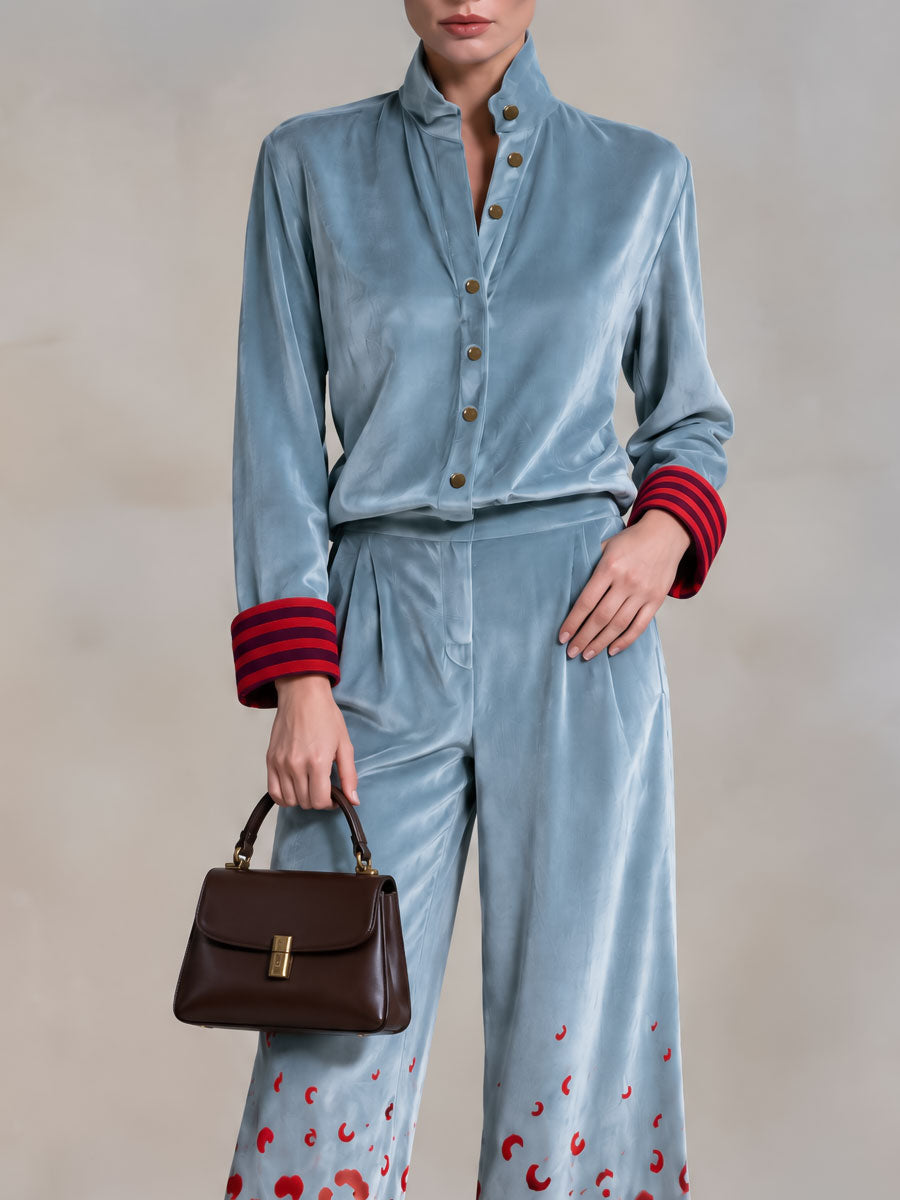 Soledad | Conjunto de camisa y pantalón de terciopelo azul