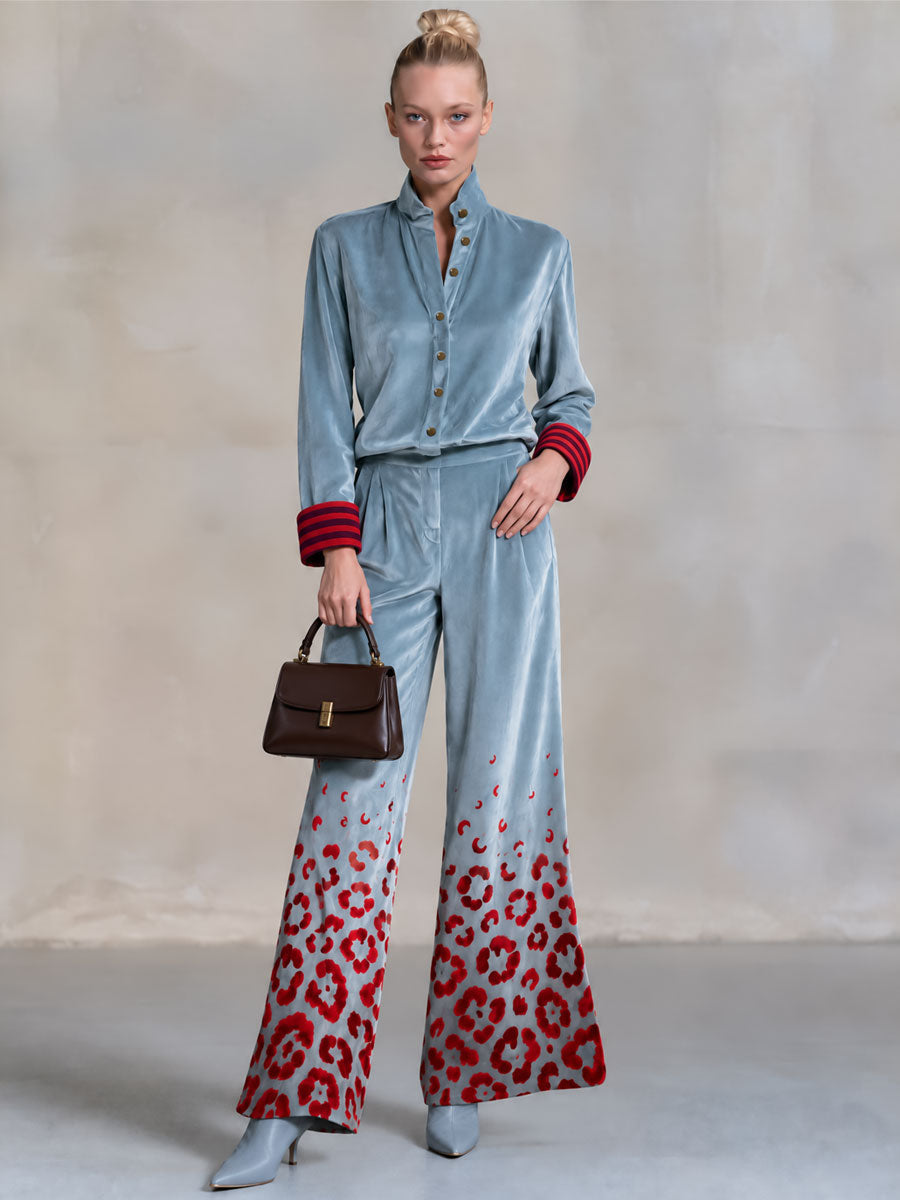 Soledad | Conjunto de camisa y pantalón de terciopelo azul