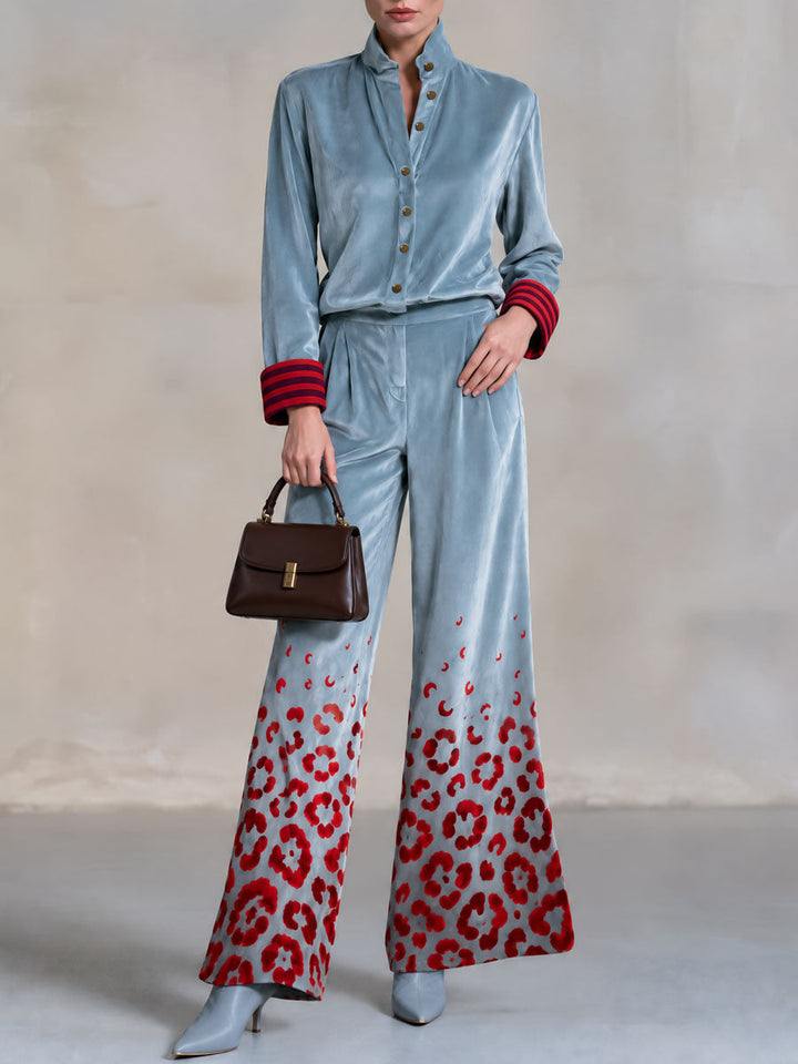 Soledad | Conjunto de camisa y pantalón de terciopelo azul