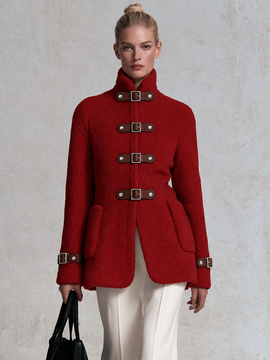 Adela | Abrigo rojo de polar con cuello alto
