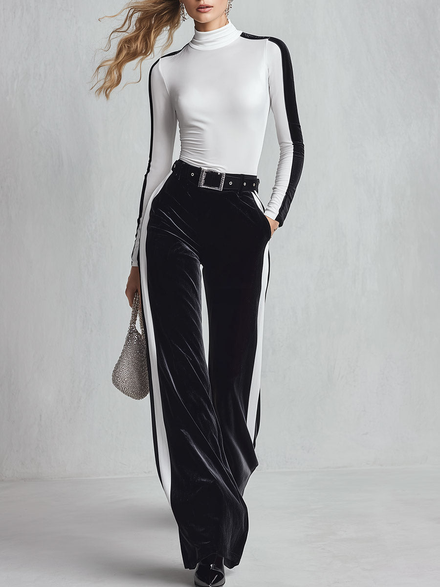 Mercedes | Conjunto de jersey bicolor y pantalón de terciopelo