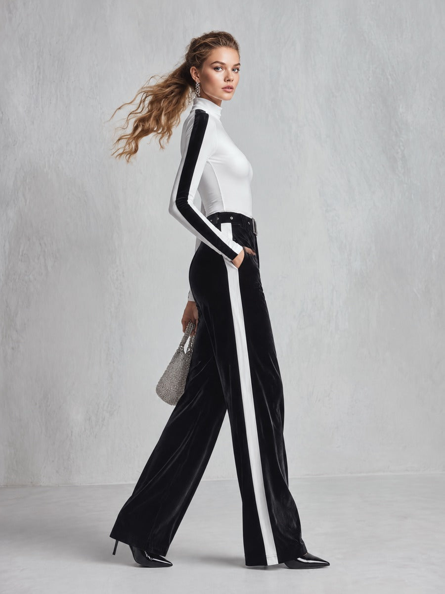 Mercedes | Conjunto de jersey bicolor y pantalón de terciopelo