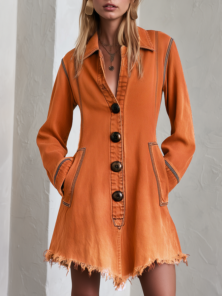 Carolina | Vestido vaquero corto naranja con botones