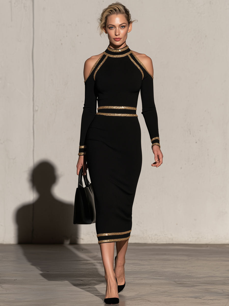 Dolores | Vestido midi negro de hombros descubiertos