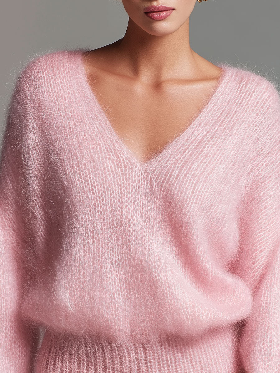 Lucía | Jersey rosa amplio de cuello de pico