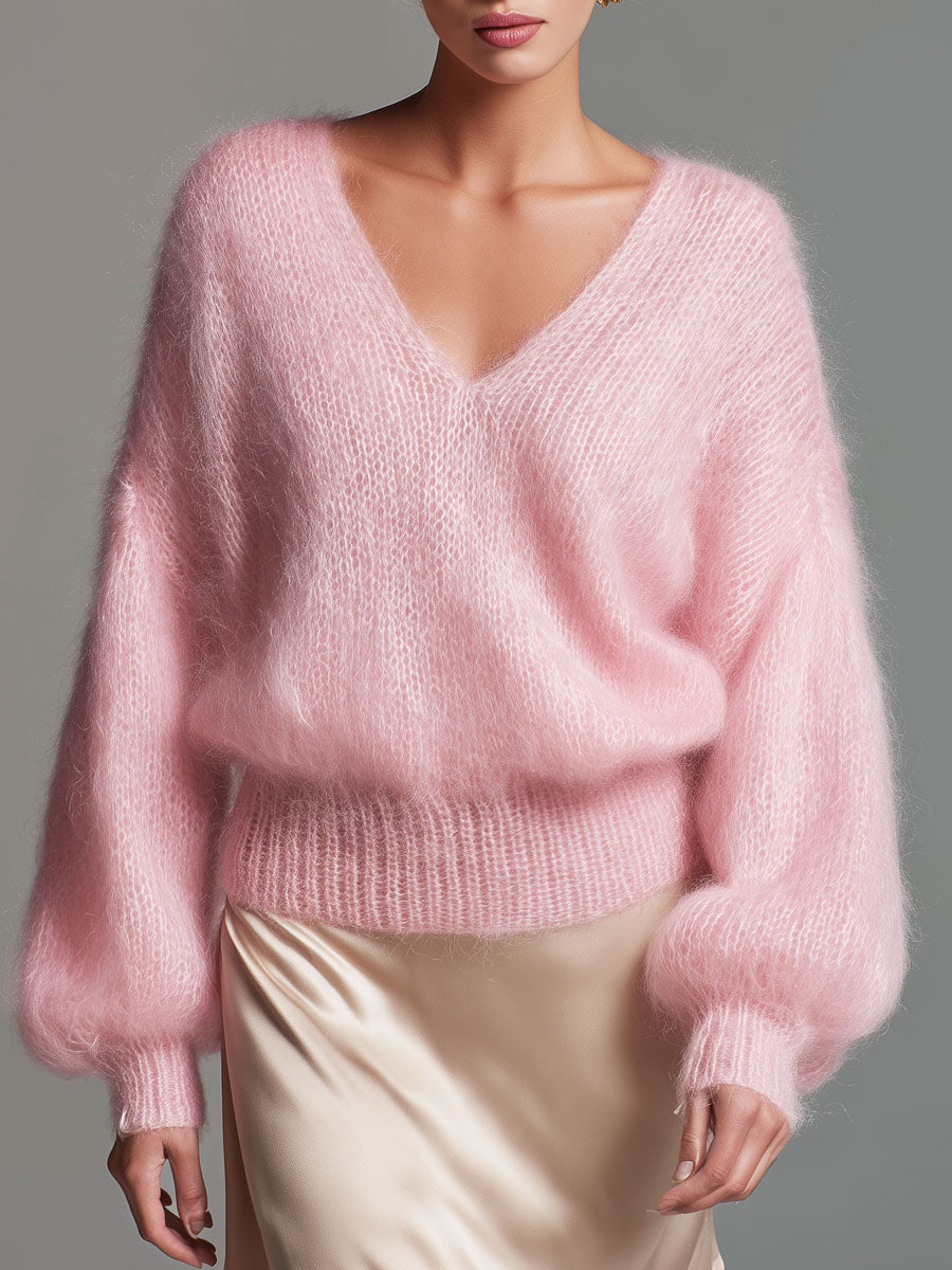 Lucía | Jersey rosa amplio de cuello de pico