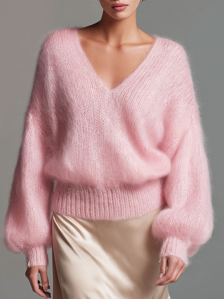 Lucía | Jersey rosa amplio de cuello de pico