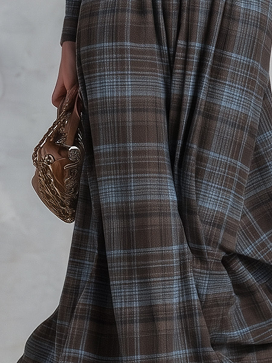 Sofía | Vestido largo de cuadros con cuello vaquero