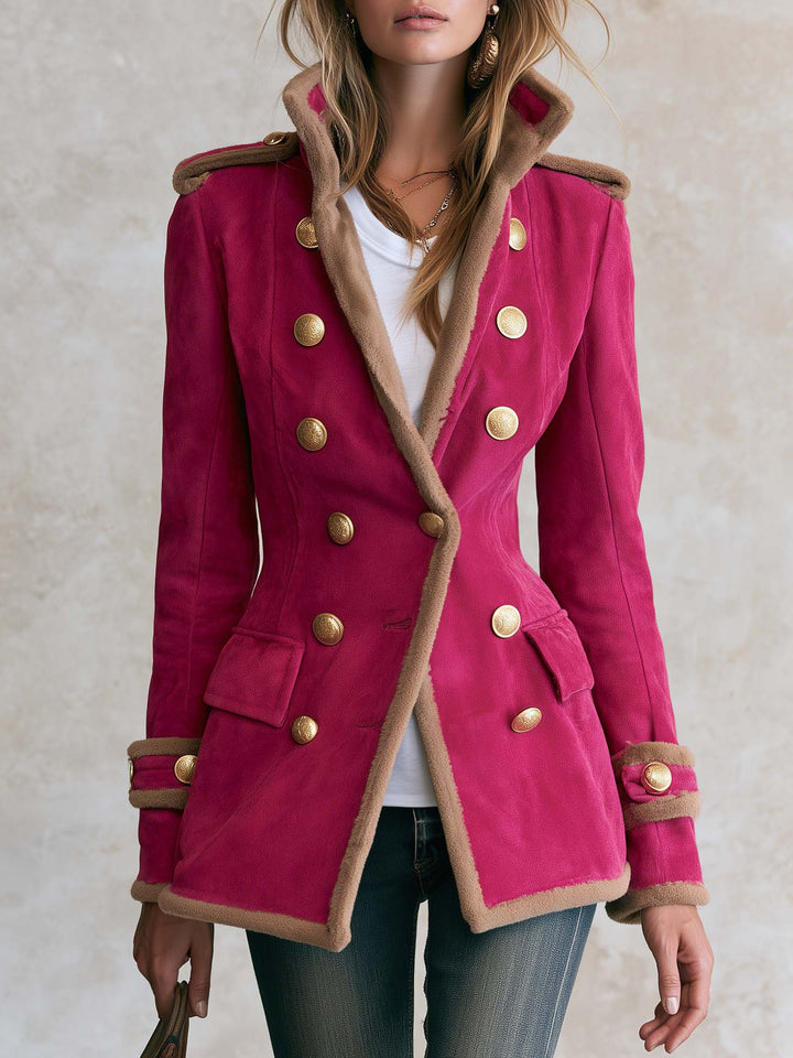 Macarena | Chaqueta militar fucsia de antelina con borrego
