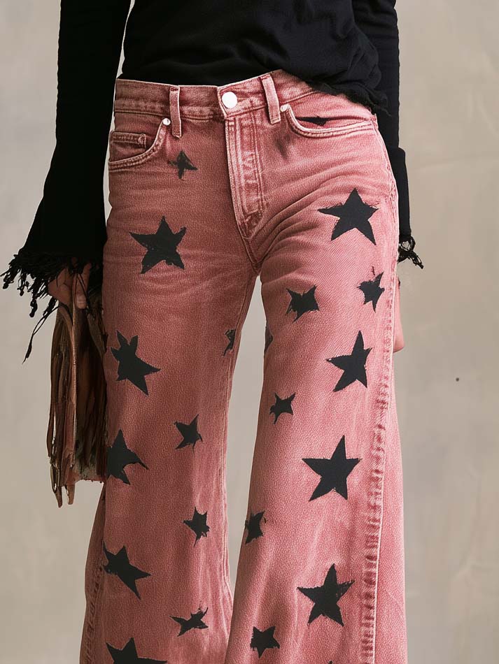 Estrella | Vaquero acampanado rosa con estrellas