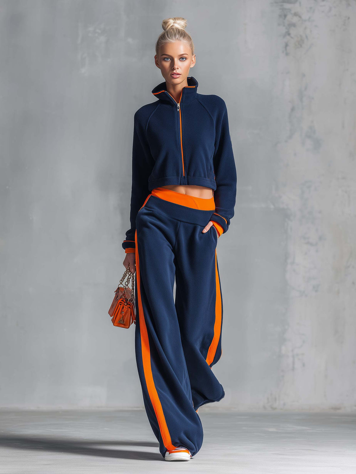 Carla | Conjunto de forro polar con chaqueta corta y pantalón ancho
