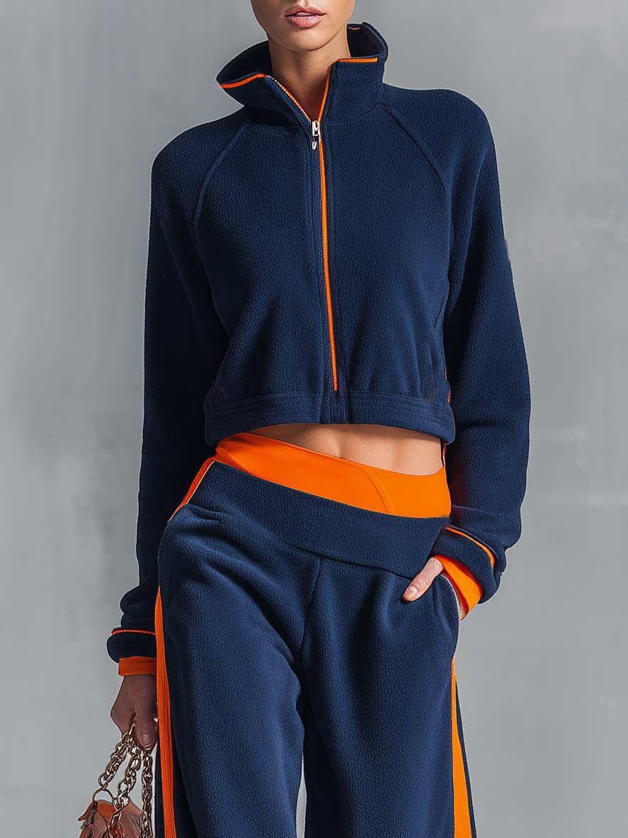 Carla | Conjunto de forro polar con chaqueta corta y pantalón ancho