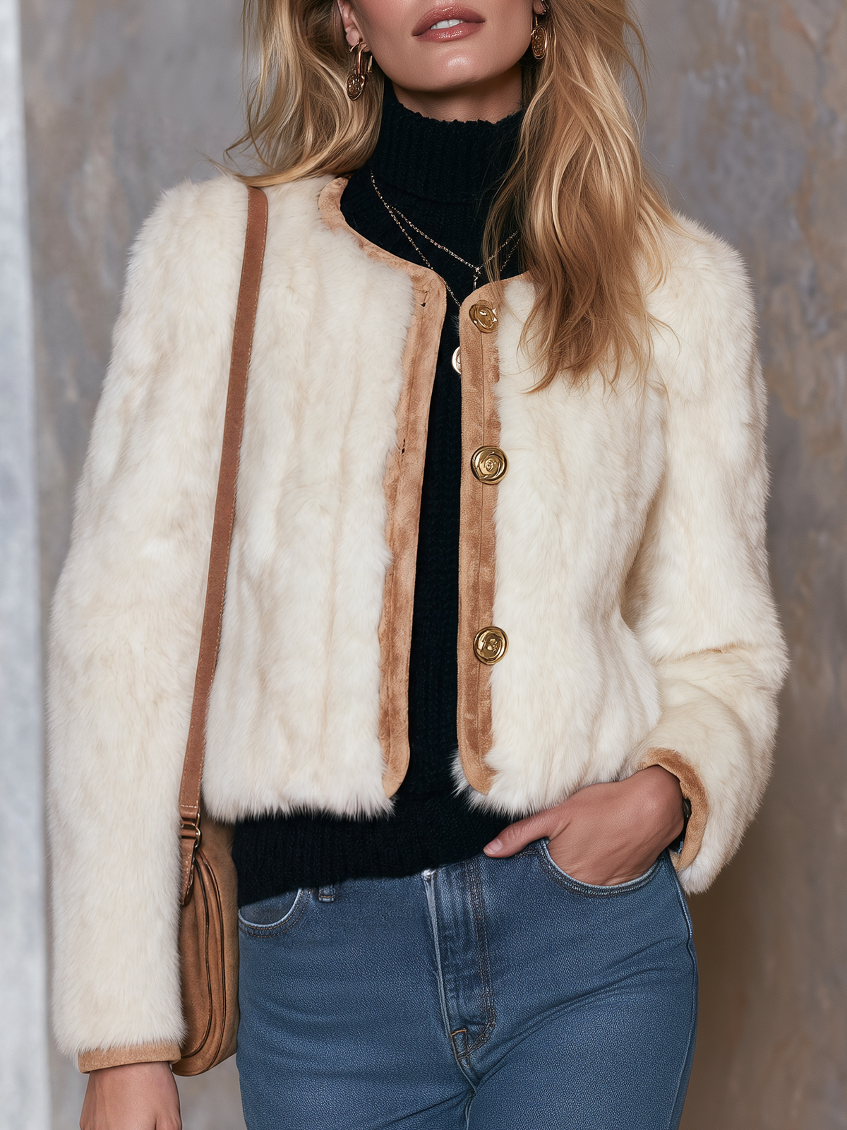 Beatriz | Abrigo entallado de antelina camel con borrego