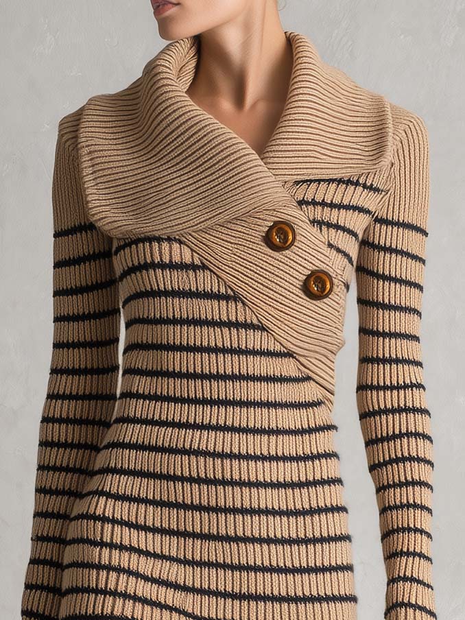 Paula | Vestido corto de punto a rayas con cuello chal